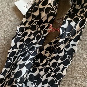Black/White Coach Silk Skinny Scarf With Leather